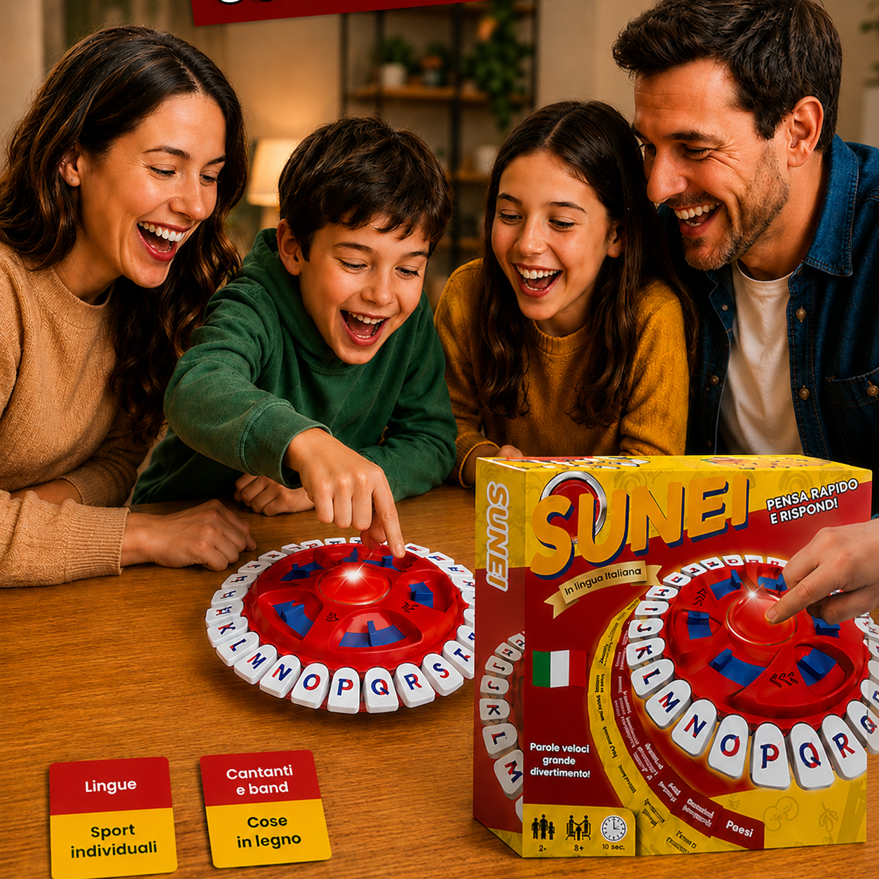 Famiglia che gioca a SUNEI Ruota intorno al tavolo